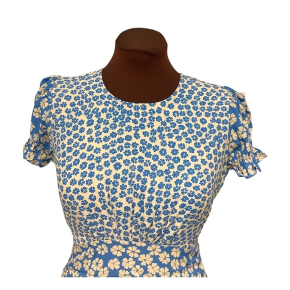 Capulet Womens Blue Floral Keyhole Back Short Sleeve Lined Midi Dress Size XS - Picture 5 of 11